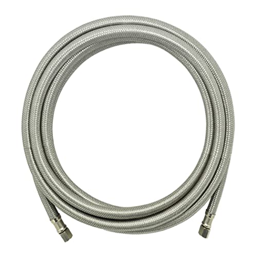 Ice Maker Hose 15 FT, Stainless Steel Braided Refrigerator Ice Maker Connector Water Supply Line with 1/4" Comp by 1/4" Comp Connection