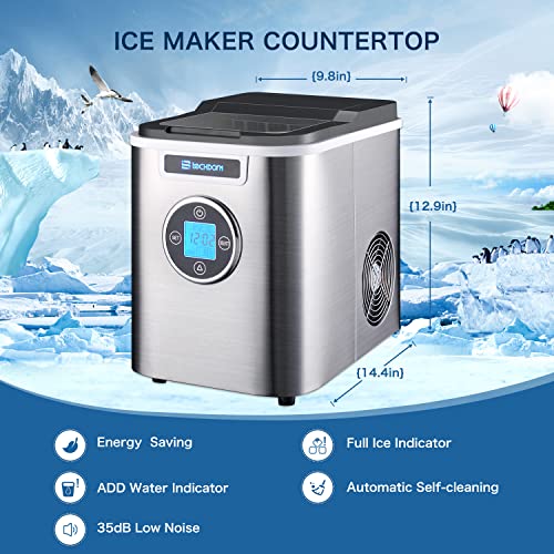 Ice Maker Machine for Countertop with Automatic Self-Cleaning, 9 Bullet Ice Cube Ready in 7-9 Minutes, 26Lbs/24H Portable Ice Makers with LCD, S/M/L Ice Size with Scoop and Basket for Home/Bar/Office