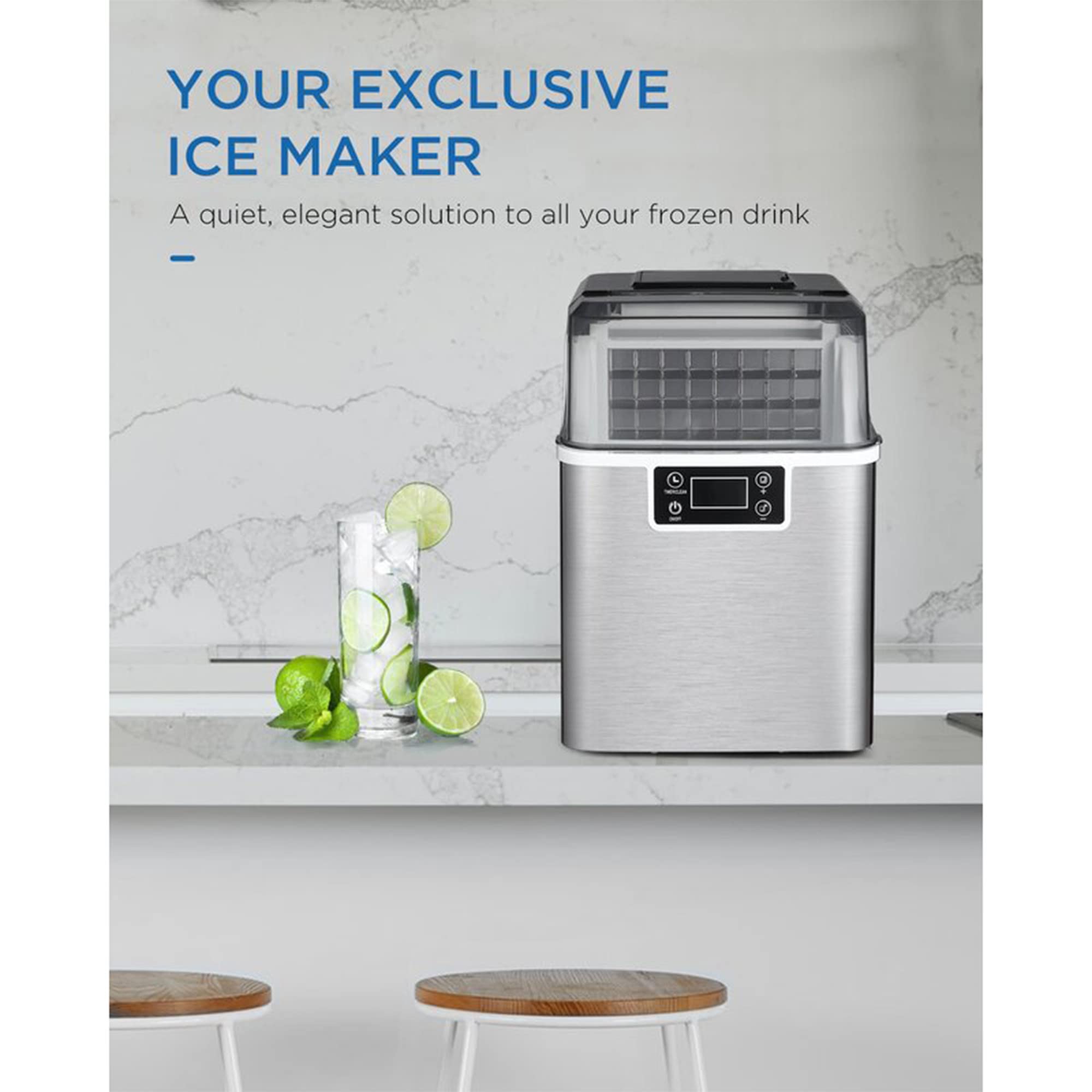 Northair Countertop Ice Maker 1 Gallon Self-Cleaning Square Ice 45lbs Daily Ice Cubes Ready in 20 Minutes with Ice Scoop