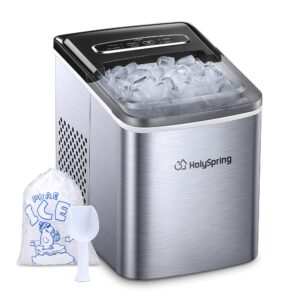 holyspring ice maker machine countertop, portable ice makers with ice bags and standing ice scoop basket, countertop ice maker 2.1l w/self cleaning, 9 bullet cubes ready in 5-7mins, 26.5lbs in 24 hrs