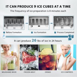 VIVOHOME Electric Portable Compact Countertop Automatic Ice Cube Maker Machine 26lbs/Day Red & Navy Blue