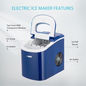 VIVOHOME Electric Portable Compact Countertop Automatic Ice Cube Maker Machine 26lbs/Day Red & Navy Blue