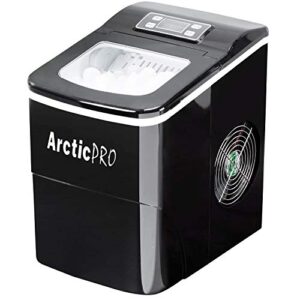 portable digital ice maker machine by arctic-pro with ice scoop, first ice in 6-8 minutes, 26 pounds daily, great for kitchens, tailgating, bars, party, small/large cubes, black, 11.5x8.7x12.5 inches
