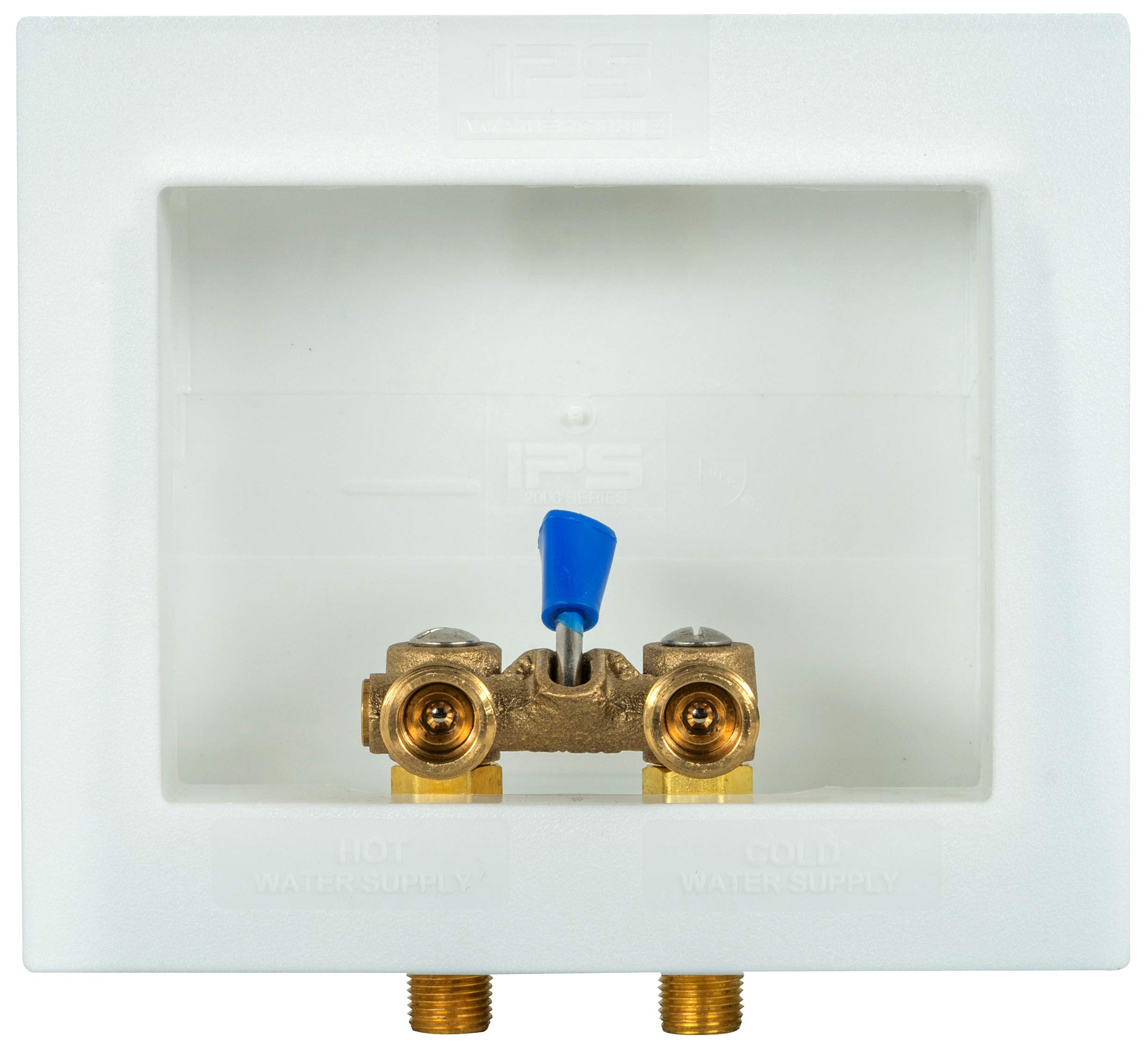 Water-Tite 85630 DU-ALL Dual-Drain Washing Machine Outlet Box - Single-Lever Valve Installed, 1/2" Sweat Connection, White Plastic