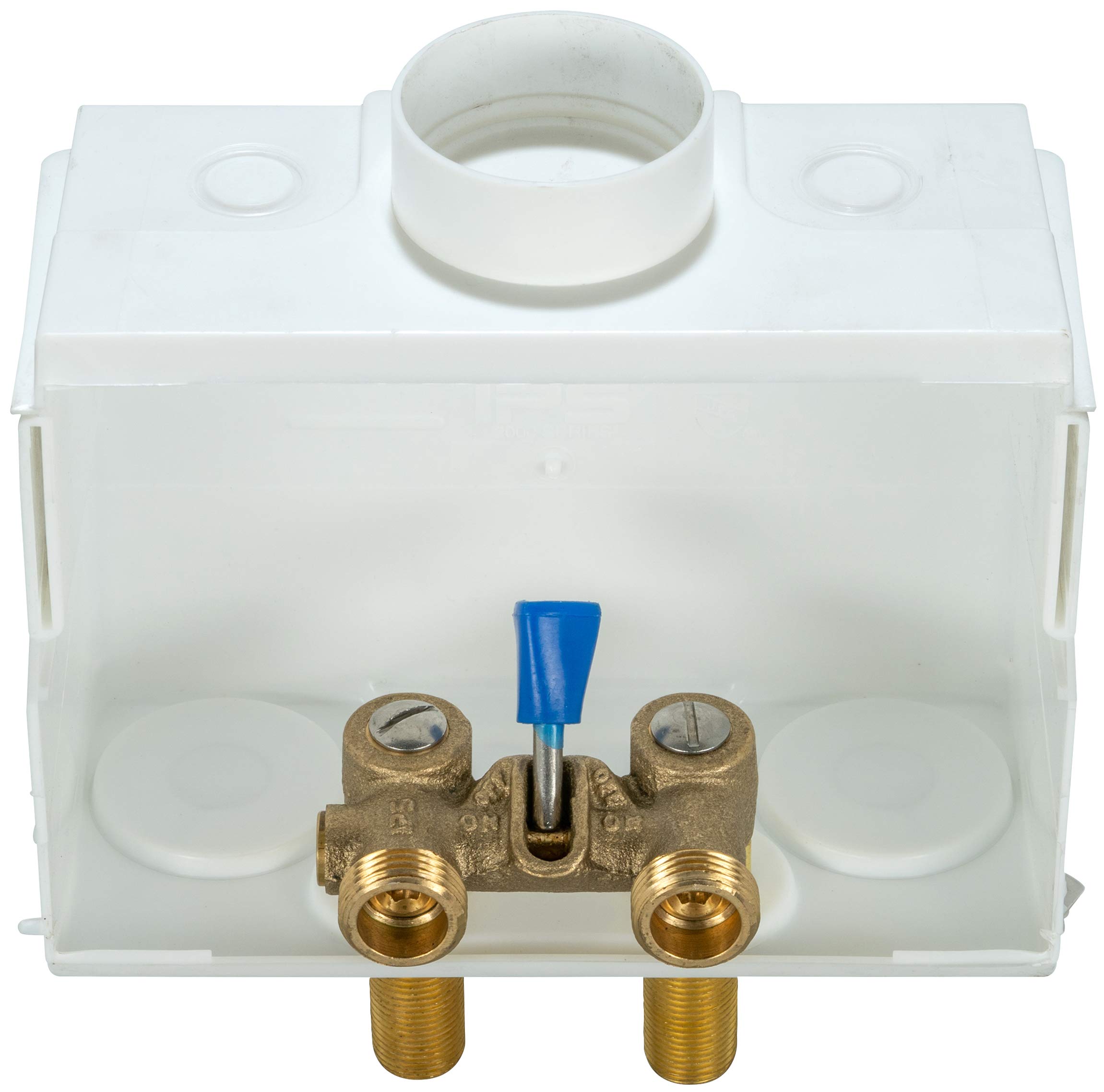 Water-Tite 85630 DU-ALL Dual-Drain Washing Machine Outlet Box - Single-Lever Valve Installed, 1/2" Sweat Connection, White Plastic