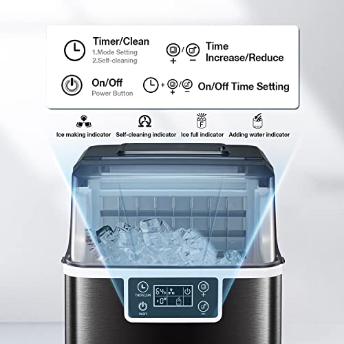 COWSAR Ice Maker Machine Countertop, 2 Ways to Add Water, 45 Lbs/24H, 24 Pcs/13 Mins, Adjustable ice thicknes, Self-Cleaning Portable Ice Maker with Ice Scoop & Basket