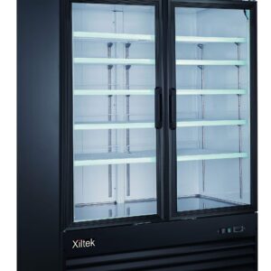 Xiltek Large Capacity Glass Front Double Door Display Cooler - Merchandiser Refrigerator- 45 Cu Ft