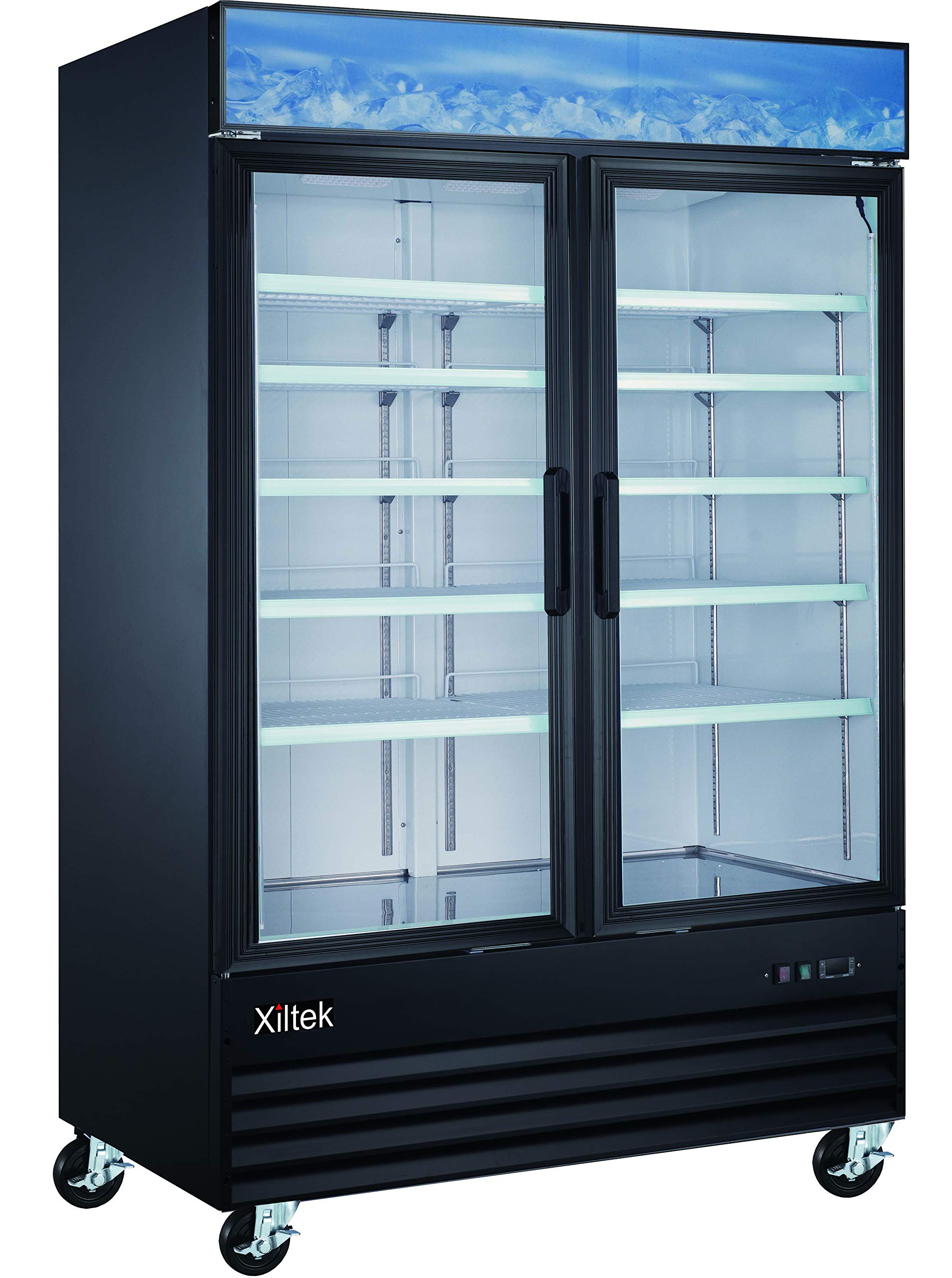 Xiltek Large Capacity Glass Front Double Door Display Cooler - Merchandiser Refrigerator- 45 Cu Ft