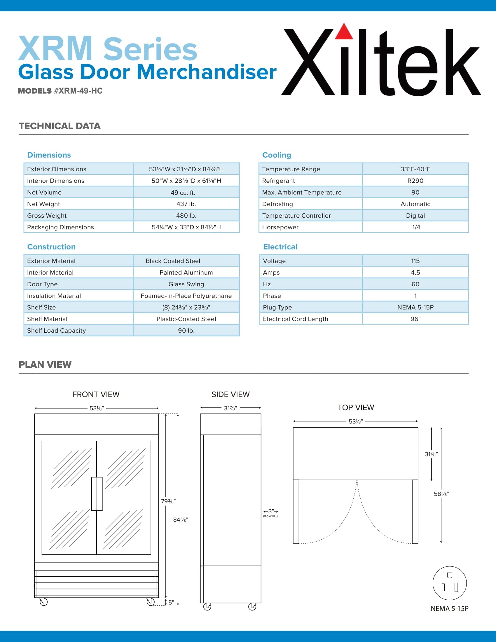 Xiltek Large Capacity Glass Front Double Door Display Cooler - Merchandiser Refrigerator- 45 Cu Ft