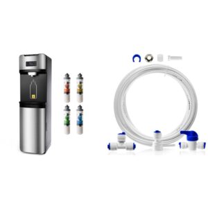 ispring ds4s bottleless water dispenser, self cleaning, hot, cold, and room temperature settings & icek ultra safe fridge water line connection and ice maker installation kit, approximate 20 feet