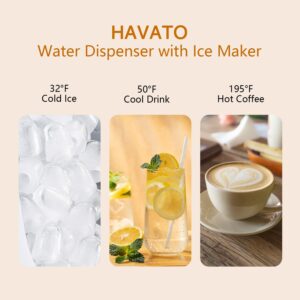 Water Dispenser with ice Maker, Built-in ice Maker with Filtration-Ice&Hot&Cold Water, Water Dispenser with ice Maker for 3 or 5-Gallon Bottle