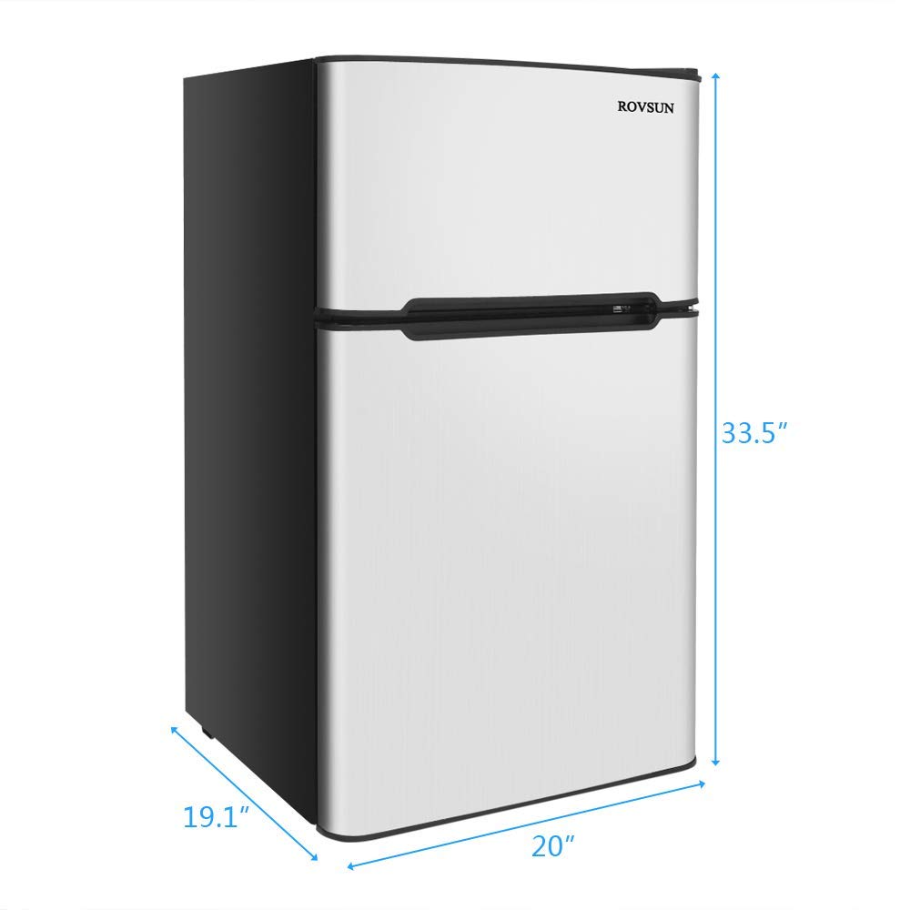 ROVSUN 2 Door Compact Refrigerator with Freezer, 3.2 CU FT Upright Mini Fridge Cooler for Food Drink Beer with Removable Shelves, Ice Tray, Scraper, Perfect for Apartment, Bedroom, Office & Dorm