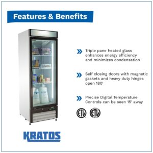 Kratos Refrigeration 69K-826 Commercial Swing Glass Door Freezer, 1 Door, 27"wide, 23 cu ft, White