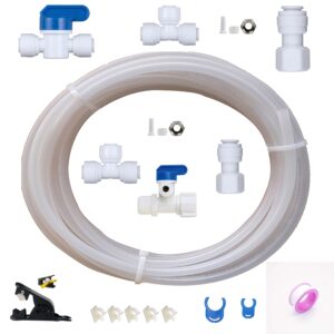 EZRODI All-in-One Ice Maker Water Line kit Do-It-Yourself Fridge Water Line Connection Kit, Clear, 1/2 inch Cold Water Supply Line