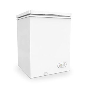 3.5 cu ft compact chest freezer, with removable basket, flip-up lid, adjustable thermostat, 7 temperature setting, for apartment, garage, restaurant (white)