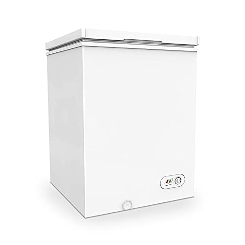 3.5 Cu Ft Compact Chest Freezer, with Removable Basket, Flip-up Lid, Adjustable thermostat, 7 Temperature Setting, for Apartment, Garage, Restaurant (White)