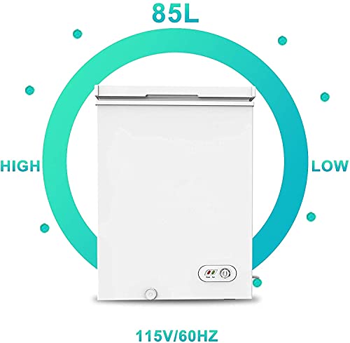 3.5 Cu Ft Compact Chest Freezer, with Removable Basket, Flip-up Lid, Adjustable thermostat, 7 Temperature Setting, for Apartment, Garage, Restaurant (White)