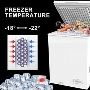 3.5 Cu Ft Compact Chest Freezer, with Removable Basket, Flip-up Lid, Adjustable thermostat, 7 Temperature Setting, for Apartment, Garage, Restaurant (White)