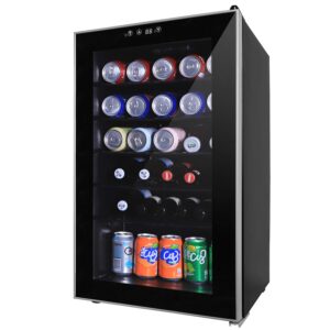 northair beverage cooler and fridge with glass door, 60 can beverage mini fridge, adjustable shelves dispenser countertop refrigerator cellars, perfect for soda beer or small drink