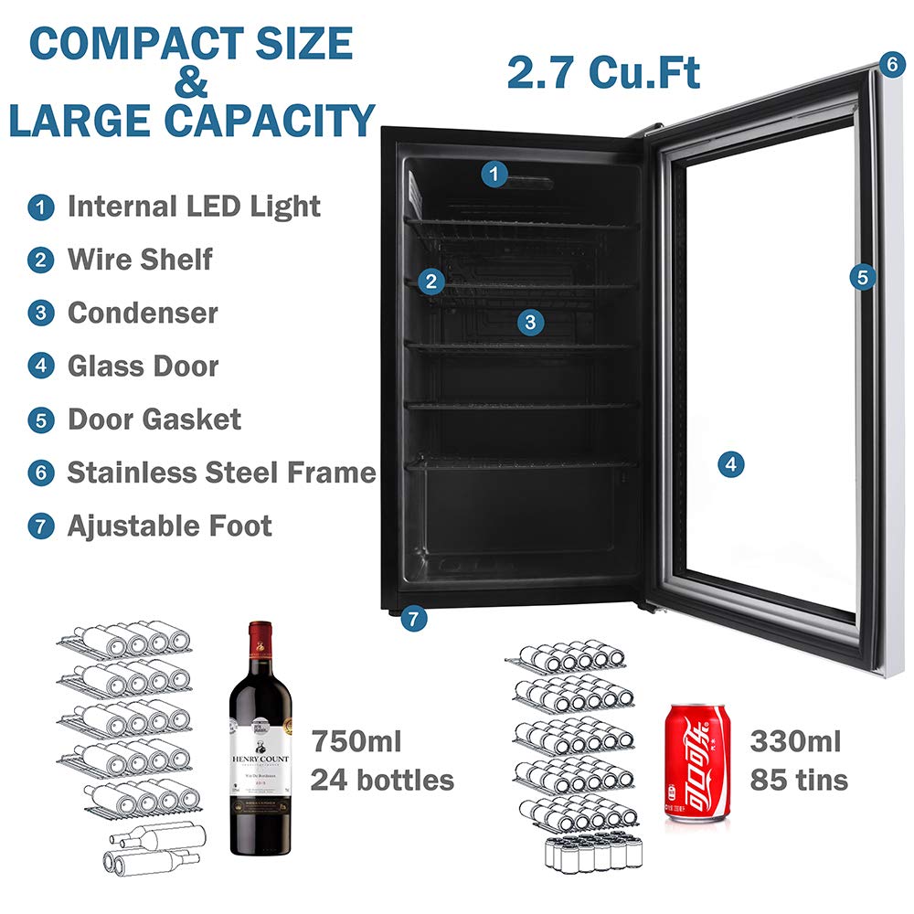 Northair Beverage Cooler and Fridge With Glass Door, 60 Can Beverage Mini Fridge, Adjustable Shelves Dispenser Countertop Refrigerator Cellars, Perfect for Soda Beer or Small Drink