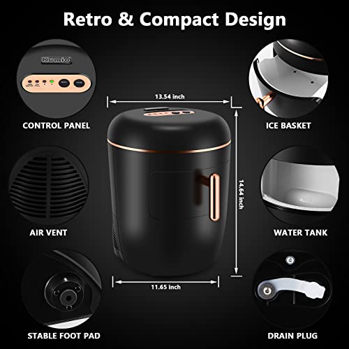 KUMIO Ice Maker Countertop, Retro Design Bullet Clear Ice 10pcs in 8Mins, 33Lbs/Day, 2.5Qt Water Reservoir & 2 Ice Size (S/L), Self-Cleaning Portable Ice Machine with Ice Basket and Scoops, ICM-1550
