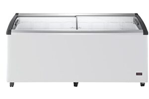 duura ddfc21 commercial mobile ice cream display chest freezer sub zero temp curved glass top frost free lid with 8 wire baskets, 71.7 inch wide 21.2 cubic feet, white, 21 cu.ft