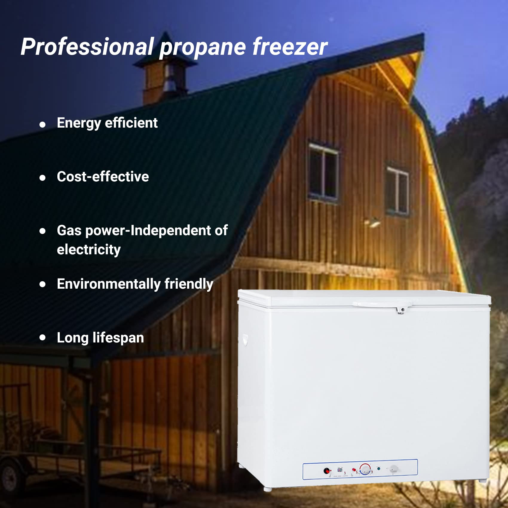 【Upgrade】 Propane Freezer | Chest Freezer 7.2 Cu.ft, 110v Gas LPG, 2-way Power Outdoor Propane Chest Freezer for Off Grid,for Boondcking Cabin Boat RV Camper