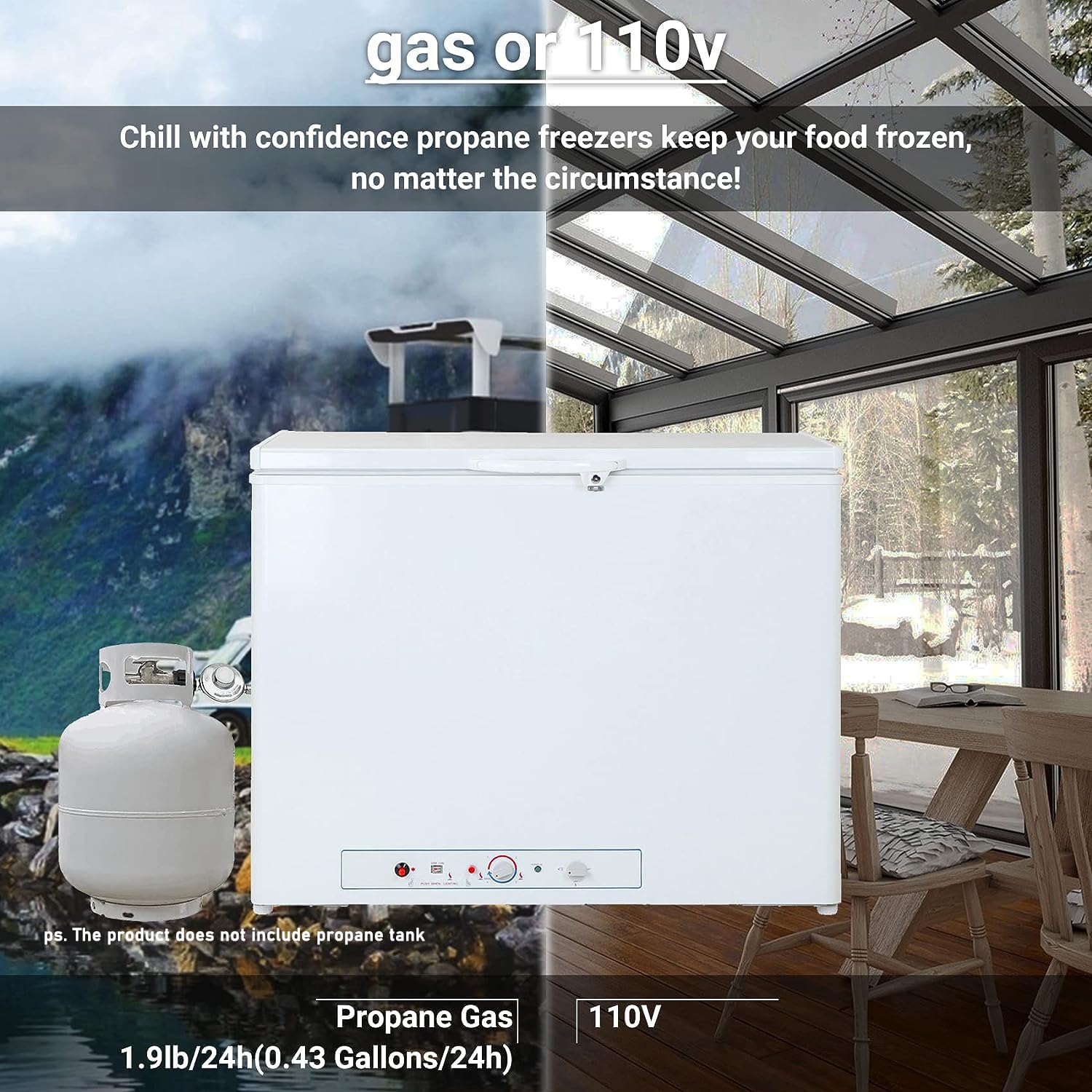 【Upgrade】 Propane Freezer | Chest Freezer 7.2 Cu.ft, 110v Gas LPG, 2-way Power Outdoor Propane Chest Freezer for Off Grid,for Boondcking Cabin Boat RV Camper