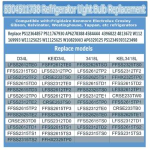 Yooank 𝙐𝙥𝙜𝙧𝙖𝙙𝙚𝙙 𝗞𝗘𝗜 𝗗𝟯𝟰𝗟 𝗥𝗲𝗳𝗿𝗶𝗴𝗲𝗿𝗮𝘁𝗼𝗿 𝗕𝘂𝗹𝗯 Replacement for Electrolux Frigidaire Refrigerator LED Light Bulb 5304511738 AP6278388 (85V-265V White Light) - 2 Pack