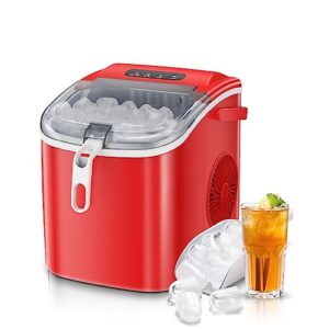 antarctic star countertop ice maker portable ice machine, basket handle,self-cleaning ice makers, 26lbs/24h, 9 ice cubes ready in 6 mins, s/l ice, for home kitchen bar party (red)