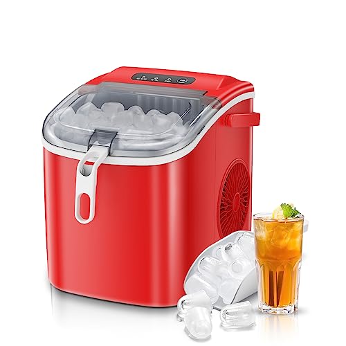 Antarctic Star Countertop Ice Maker Portable Ice Machine, Basket Handle,Self-Cleaning Ice Makers, 26Lbs/24H, 9 Ice Cubes Ready in 6 Mins, S/L ice, for Home Kitchen Bar Party (Red)