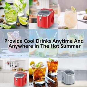 Antarctic Star Countertop Ice Maker Portable Ice Machine, Basket Handle,Self-Cleaning Ice Makers, 26Lbs/24H, 9 Ice Cubes Ready in 6 Mins, S/L ice, for Home Kitchen Bar Party (Red)