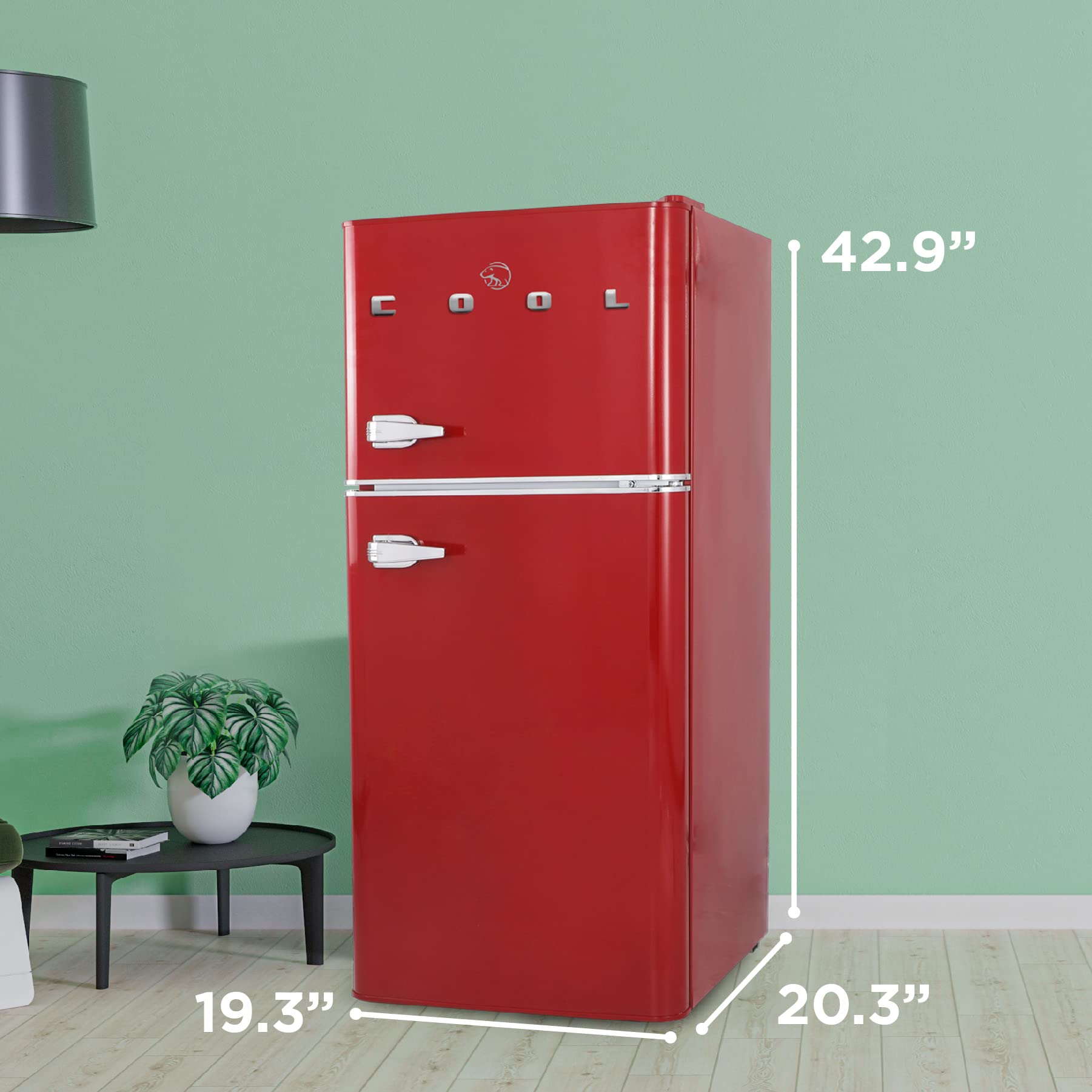 Commercial Cool CCRRD45HR 4.5 Cu. Ft True Freezer, Vintage Style, Retro Fridge with 2 Slide-Out Glass Shelves,Red Refrigerator