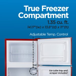 Commercial Cool CCRRD45HR 4.5 Cu. Ft True Freezer, Vintage Style, Retro Fridge with 2 Slide-Out Glass Shelves,Red Refrigerator