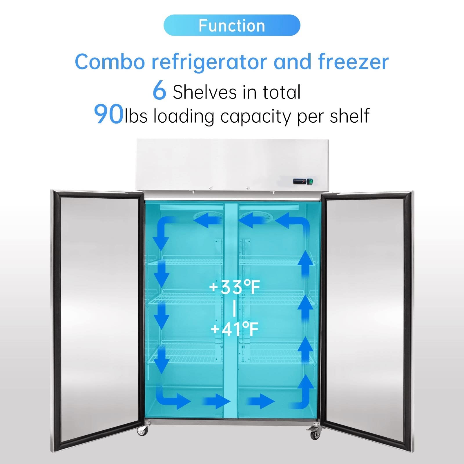 Aceland ARF-48B Reach-in Double door COMBO Refrigerator and Freezer 36 Cu. Ft. for Restaurant, Bar, Shop, Residential(Commercial Kitchen Equipment)