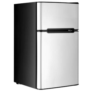 goflame compact refrigerator with freezer, 3.2 cu ft mini cooler fridge with 2 reversible door, removable shelves and mechanical control, upright freezer for apartment, home & office (grey)