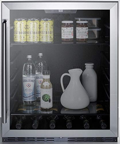 Summit AL57G Built-in Undercounter ADA Compliant All-Refrigerator with Glass Door, Black Cabinet, Door Storage, Lock, and Digital Thermostat