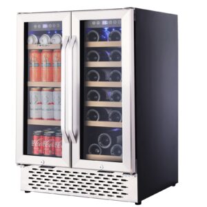 Macaiiroos Wine and Beverage Refrigerator, 24 inch Under Counter Dual Zone Wine Cooler for Home - Built in Wine Fridge w/ 20 Bottles and 78 Cans Capacity