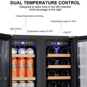 Macaiiroos Wine and Beverage Refrigerator, 24 inch Under Counter Dual Zone Wine Cooler for Home - Built in Wine Fridge w/ 20 Bottles and 78 Cans Capacity
