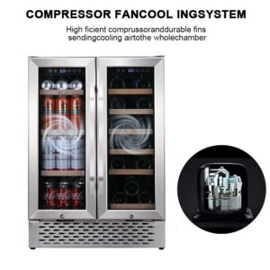 Macaiiroos Wine and Beverage Refrigerator, 24 inch Under Counter Dual Zone Wine Cooler for Home - Built in Wine Fridge w/ 20 Bottles and 78 Cans Capacity