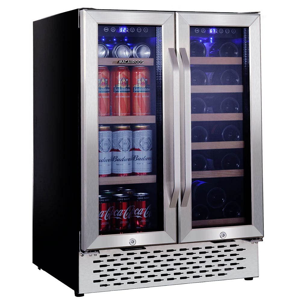 Macaiiroos Wine and Beverage Refrigerator, 24 inch Under Counter Dual Zone Wine Cooler for Home - Built in Wine Fridge w/ 20 Bottles and 78 Cans Capacity