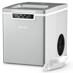 costway countertop ice maker, 26lbs/24h portable electric ice machine, 9 bullet ice / 7 mins, intelligent alarm system, with ice scoop and basket, for homes, offices, restaurants, bars (silver)