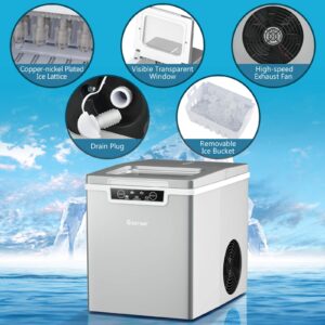 COSTWAY Countertop Ice Maker, 26LBS/24H Portable Electric Ice Machine, 9 Bullet Ice / 7 Mins, Intelligent Alarm System, with Ice Scoop and Basket, for Homes, Offices, Restaurants, Bars (Silver)