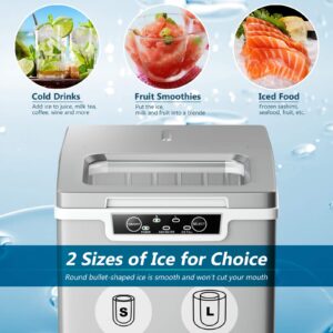 COSTWAY Countertop Ice Maker, 26LBS/24H Portable Electric Ice Machine, 9 Bullet Ice / 7 Mins, Intelligent Alarm System, with Ice Scoop and Basket, for Homes, Offices, Restaurants, Bars (Silver)