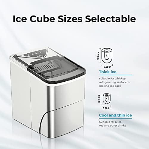 Ice Makers Countertop, Self-Cleaning Function, Portable Electric Ice Cube Maker Machine, 9 Ice Ready in 6 Mins, 26lbs 24Hrs with Ice Bags and Ice Scoop Basket for Home Bar Camping RV(Silver)