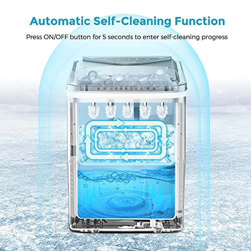 Ice Makers Countertop, Self-Cleaning Function, Portable Electric Ice Cube Maker Machine, 9 Ice Ready in 6 Mins, 26lbs 24Hrs with Ice Bags and Ice Scoop Basket for Home Bar Camping RV(Silver)