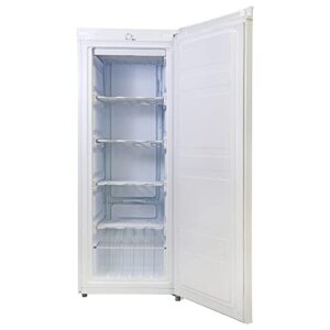 koolatron compact upright freezer, 5.3 cu ft (150l), white, manual defrost design, space-saving flat back, reversible door, for home, apartment, condo, cottage