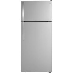 ge gte18gtnrww 28" energy star qualified top freezer refrigerator with 17.52 cu. ft. capacity led lighting adjustable glass shelves and upfront temperature controls in white