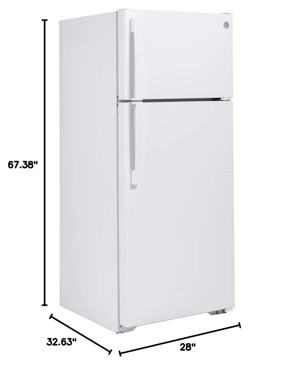 GE GTE18GTNRWW 28" Energy Star Qualified Top Freezer Refrigerator with 17.52 cu. ft. Capacity LED Lighting Adjustable Glass Shelves and Upfront Temperature Controls in White