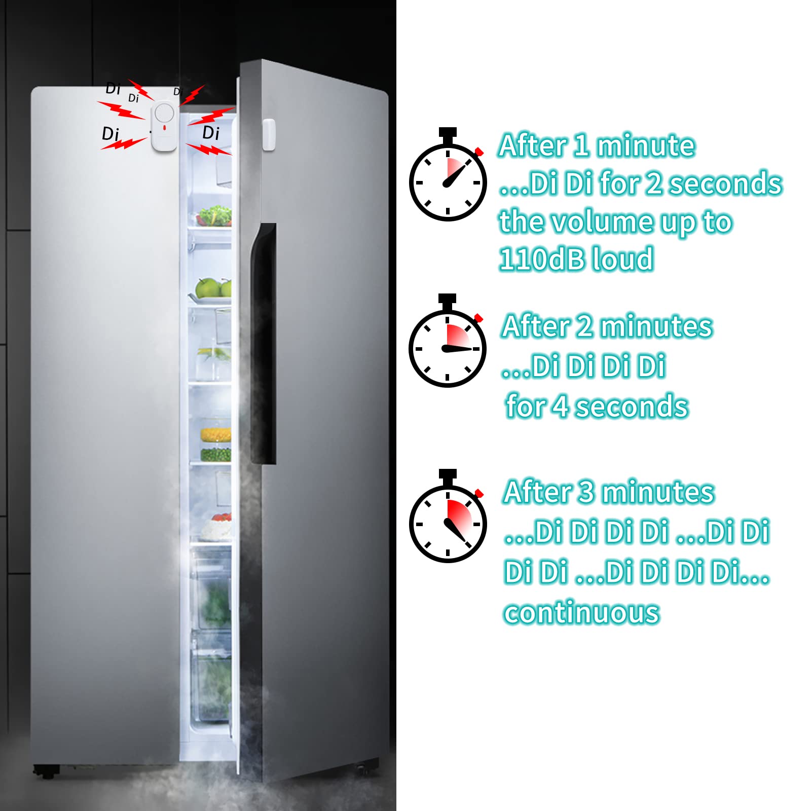 Freezer Door Alarm, Briidea Refrigerator Door Alarm When Left Open, with 60/120/180 Seconds Delay Alert, Remind You Close Your Fridge Door, Avoid Food Waste